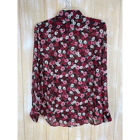 Saint Laurent Paris Poppy-Print Red Silk Blouse Size Small-Med F36 - Picture 3 of 8